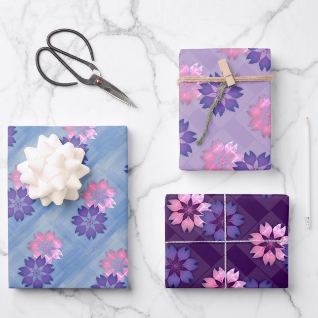 Farbenfrohe florale Moderne Grafik Geschenkpapier Set (Vorderseite)
