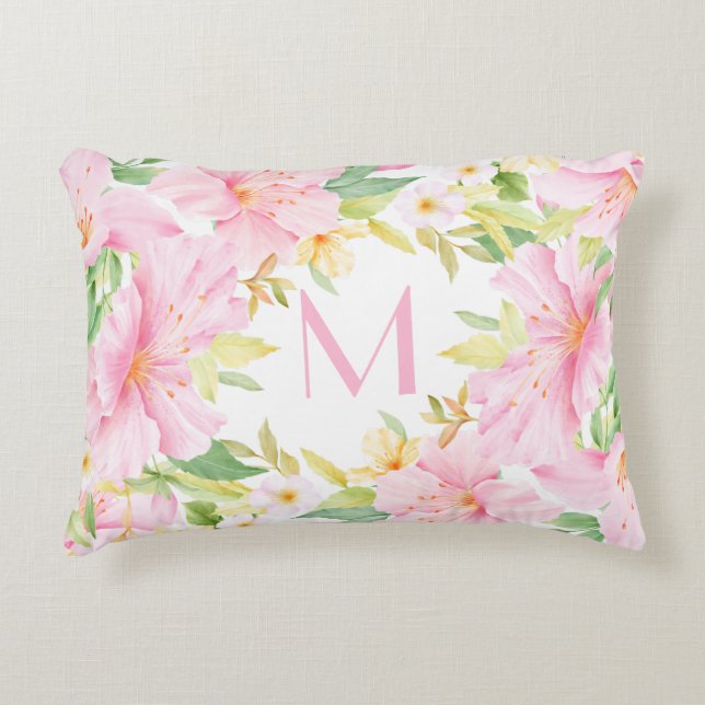 Farbenfrohe florale Monogramm Wasserfarben Botanis Dekokissen (Vorderseite)