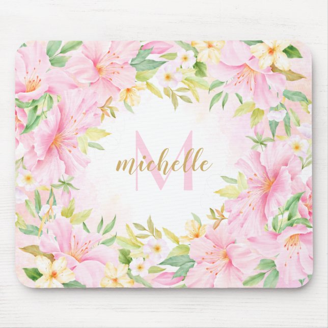 Farbenfrohe florale Monogramm Wasserfarben Botanis Mousepad (Vorne)