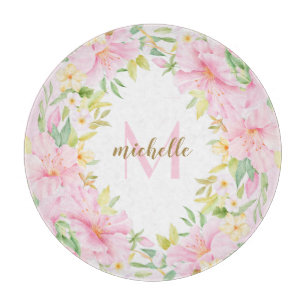 Farbenfrohe florale Monogramm Wasserfarben Botanis Schneidebrett