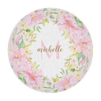 Farbenfrohe florale Monogramm Wasserfarben Botanis Schneidebrett