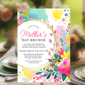 Farbenfrohe florale Muttertagsbrunch Einladung