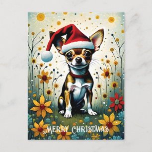 Farbenfrohe florale Niedlich Chihuahua Weihnachten Postkarte