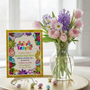 Farbenfrohe Florale Ostereier-Suche im 3D-Papier-S Einladung