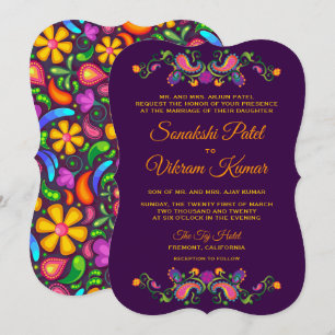 Farbenfrohe florale Paisley-Hochzeitseinladung im Einladung