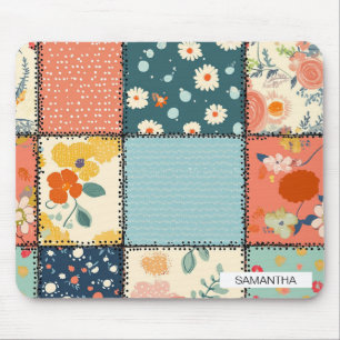 Farbenfrohe florale Patchworkdecke mit spielerisch Mousepad