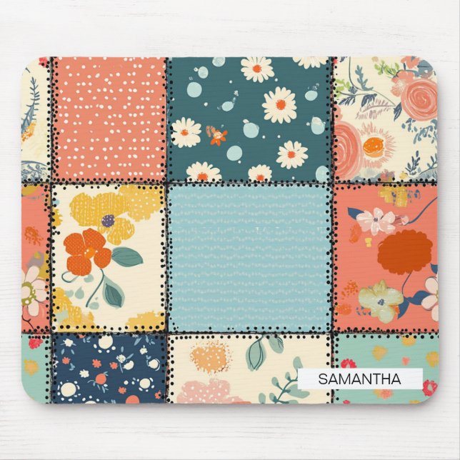 Farbenfrohe florale Patchworkdecke mit spielerisch Mousepad (Vorne)
