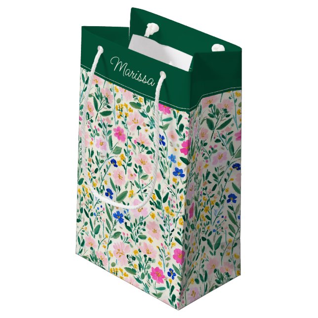 Farbenfrohe Florale Personalisierte  Kleine Geschenktüte (Rückseite Schrägansicht)