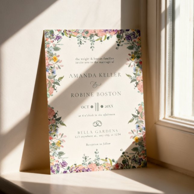 Farbenfrohe Florale Rahmen Hochzeit Einladung (Von Creator hochgeladen)