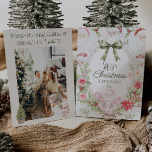 Farbenfrohe Florale Stechpalmen-Beeren Santa-Schle Feiertagskarte