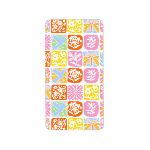 Farbenfrohe florale Tile Botanische Folk Whimsical Adressaufkleber