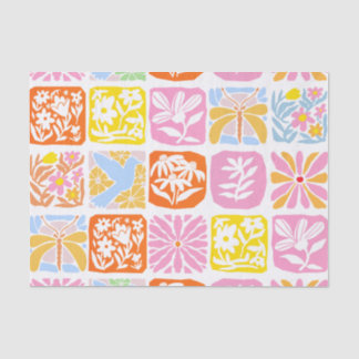 Farbenfrohe florale Tile Botanische Folk Whimsical Seidenpapier