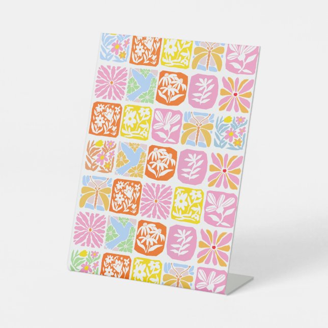 Farbenfrohe florale Tile Botanische Folk Whimsical Sockelschild (Vorderseite)