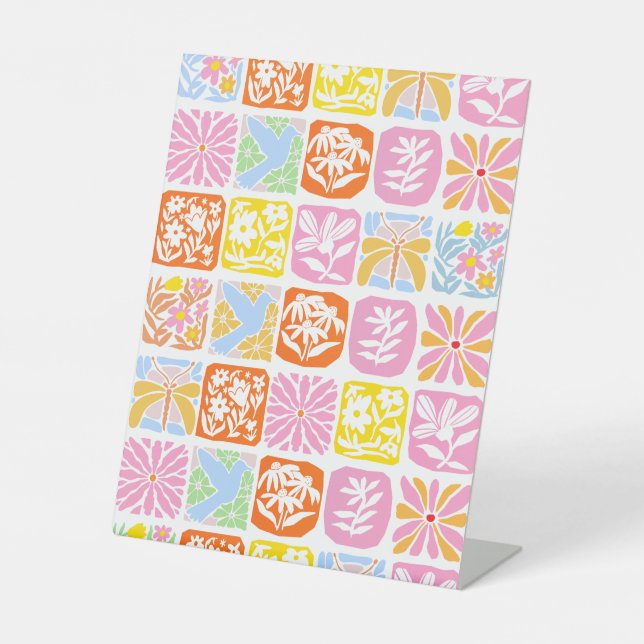 Farbenfrohe florale Tile Botanische Folk Whimsical Sockelschild (Vorderseite)