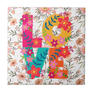 Farbenfrohe florale Typografie auf Blume von Paste Fliese