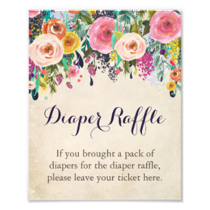 Farbenfrohe florale Windeln Raffle-Zeichen für Bab Fotodruck
