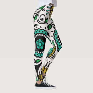Farbenfrohe FloralSugar Skull Leggings