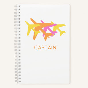 Farbenfrohe Flugzeuge rosa gelb orange CAPTAIN Fun Notizbuch