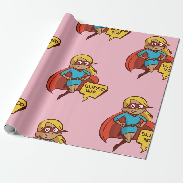 Farbenfrohe Flying Super Mama Geschenkpapier (Ungerollt)