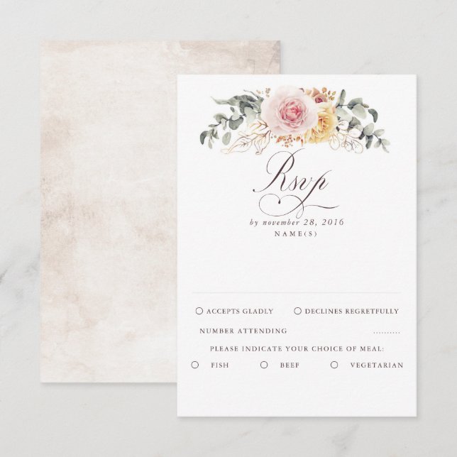 Farbenfrohe Foliage Boho Wedding RSVP Karte (Vorne/Hinten)