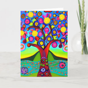 Farbenfrohe Folk Art Style Tree   Denken Sie an Si Karte