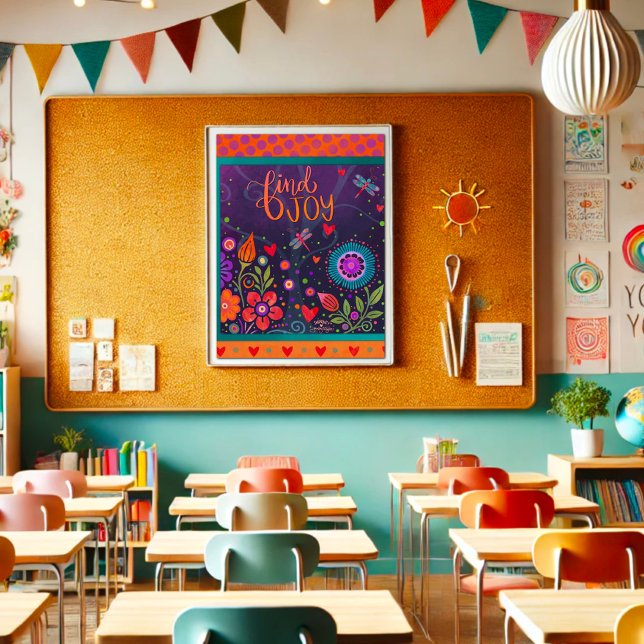 Farbenfrohe Folk Floral Joy Quote Dragonflies Spaß Poster (Von Creator hochgeladen)