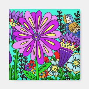 Farbenfrohe Folklore Art Bird und Blume Magnet