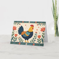Farbenfrohe Folklore Art Chicken & Blume Border