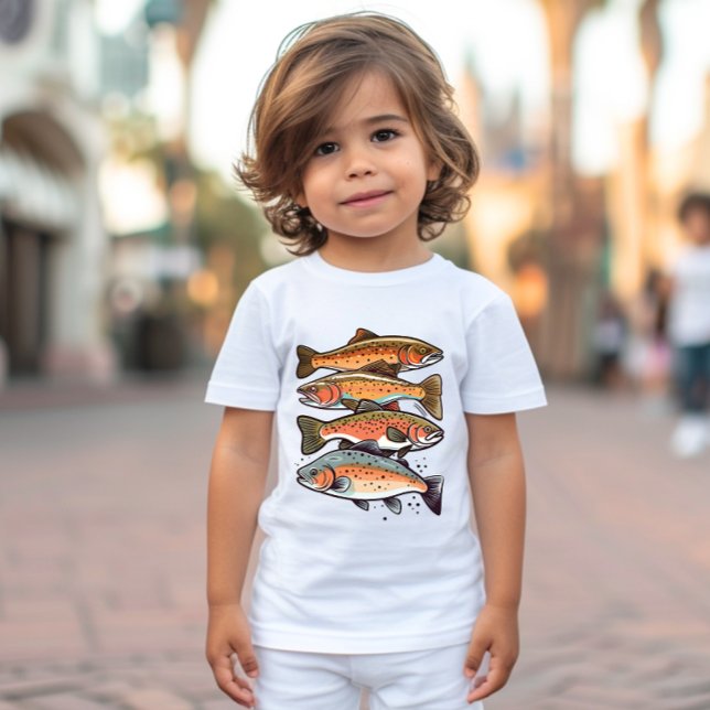 Farbenfrohe Forelle in einer Row, die mit Papa fis (Colorful Trout In A Row Toddler Shirt)