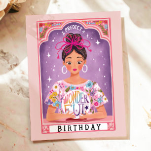 Farbenfrohe Fortune Teller Tarot Illustriert Gebur Postkarte