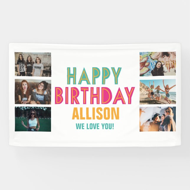 Farbenfrohe Foto Collage Kid's Happy Birthday Part Banner (Horizontal)