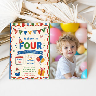 Farbenfrohe FOUR 4. Geburtstagsfeier Einladung