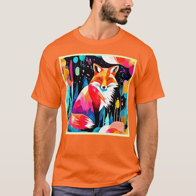 Farbenfrohe Fox Abstrakt Art T-Shirt (Vorderseite)