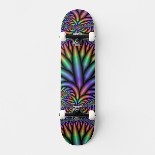 Farbenfrohe Fraktal Pflanze II Skateboard (Vorderseite)