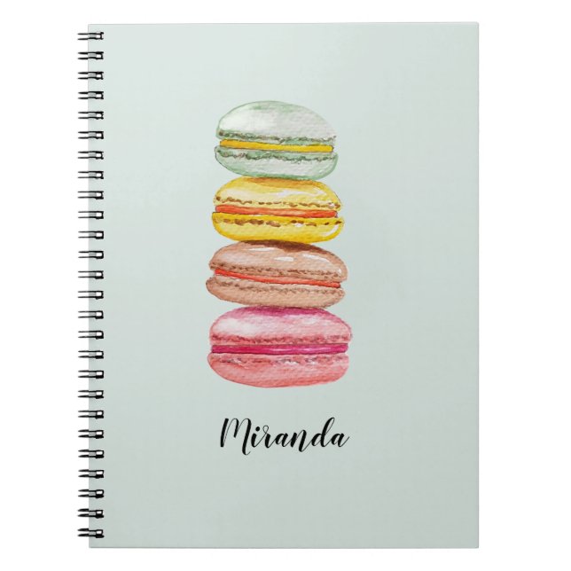 Farbenfrohe französische Macarons Wasserfarbe Hand Notizblock (Vorderseite)