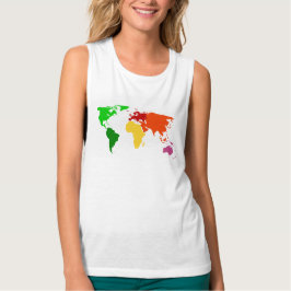 Farbenfrohe Frauen-Welt-Globe-Muskel-Tank oben T-Shirt
