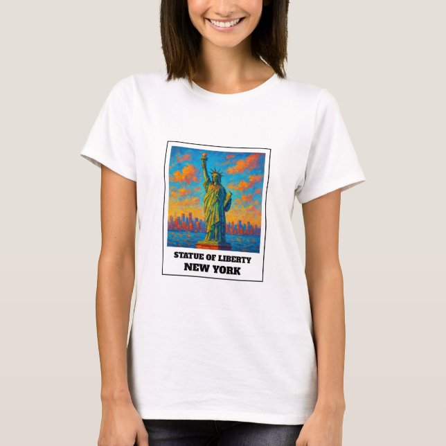 Farbenfrohe Freiheitsstatue NYC Reise T-Shirt (Vorderseite)