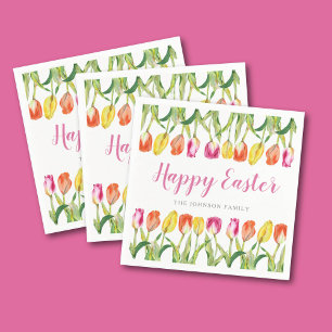 Farbenfrohe Frohe Ostern Florale Tulpe Serviette