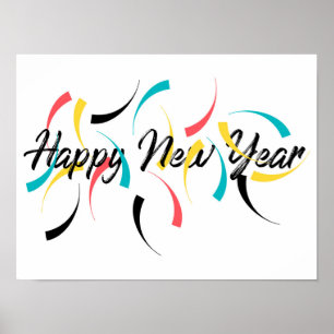 Farbenfrohe, fröhliche Gestaltung von "Happy New Y Poster