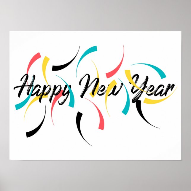 Farbenfrohe, fröhliche Gestaltung von "Happy New Y Poster (Vorne)