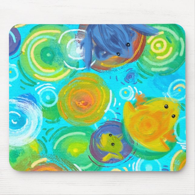 Farbenfrohe Frösche auf farbenfrohem Wasser  Mousepad (Vorne)