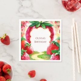 Farbenfrohe Frucht Erdbeere Geburtstag Serviette