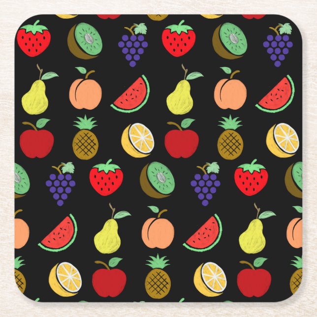 Farbenfrohe Frucht Spaß Kreide skizzieren Quadrat  Rechteckiger Pappuntersetzer (Vorderseite)