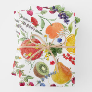 Farbenfrohe Frucht und Kräutermuster Geschenkpapier Set