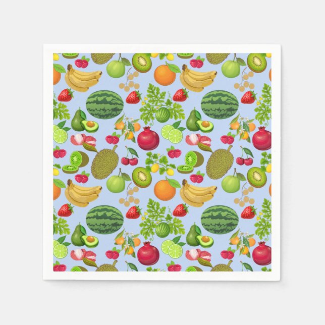 Farbenfrohe Früchte Muster 01.b Blau BG Serviette (Vorderseite)