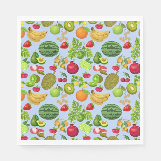 Farbenfrohe Früchte Muster 01.b Blau BG Serviette (Vorderseite)