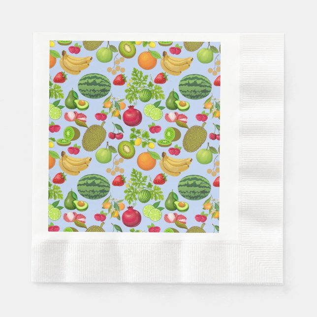 Farbenfrohe Früchte Muster 01.b Blau BG Serviette (Vorderseite)