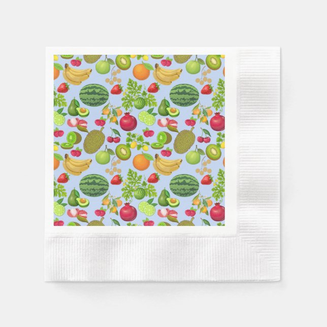 Farbenfrohe Früchte Muster 01.b Blau BG Serviette (Vorderseite)