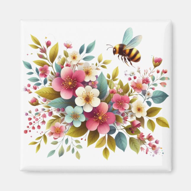 Farbenfrohe, Frühlings-/Blütenbiene Magnet (Vorne)