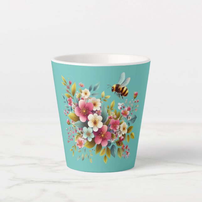 Farbenfrohe, Frühlings-/Blütenbiene Milchtasse (Vorderseite)